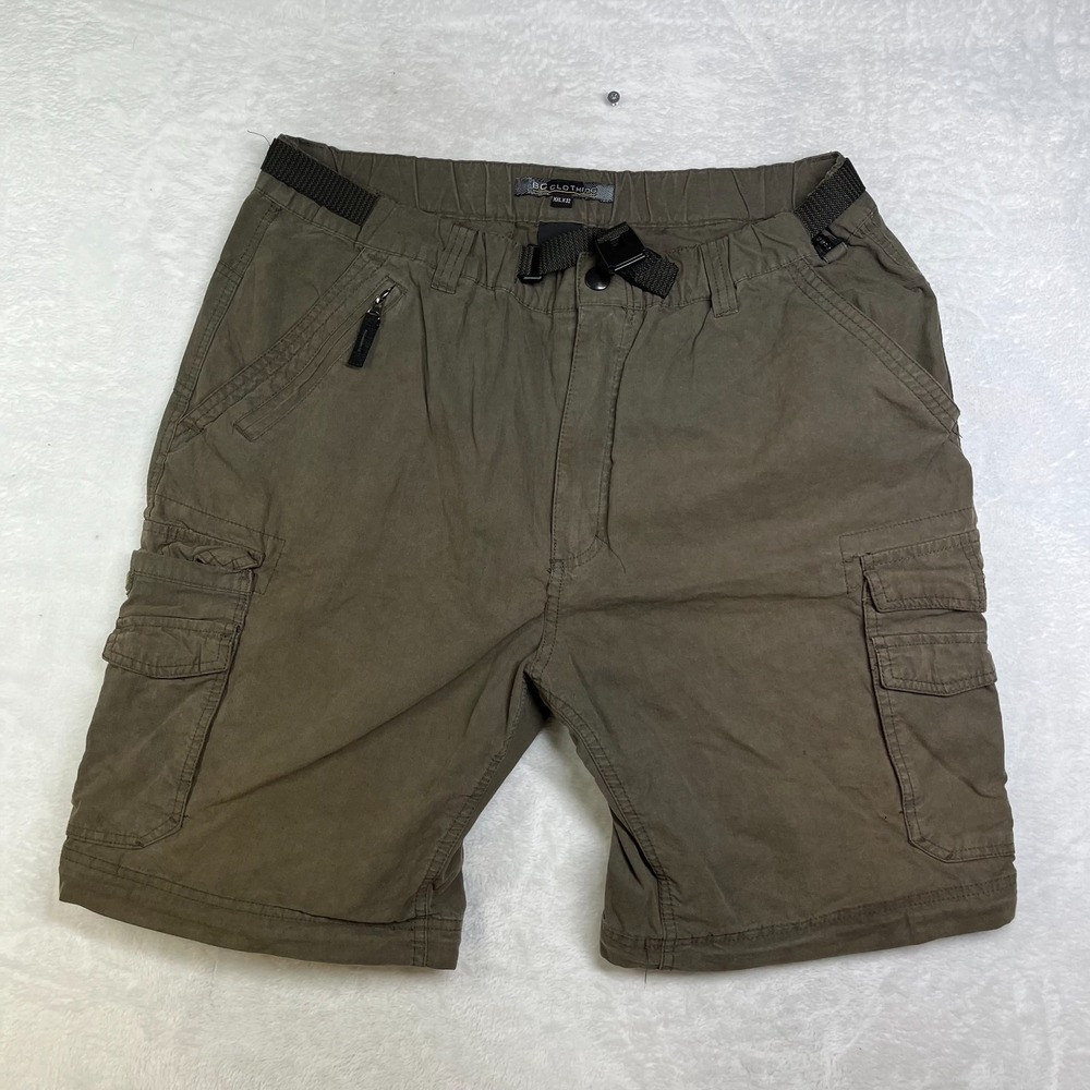 BC Clothing Cargo Shorts Men's 2XL Brown 10" Inseam Pockets Belted Outdoor - 35